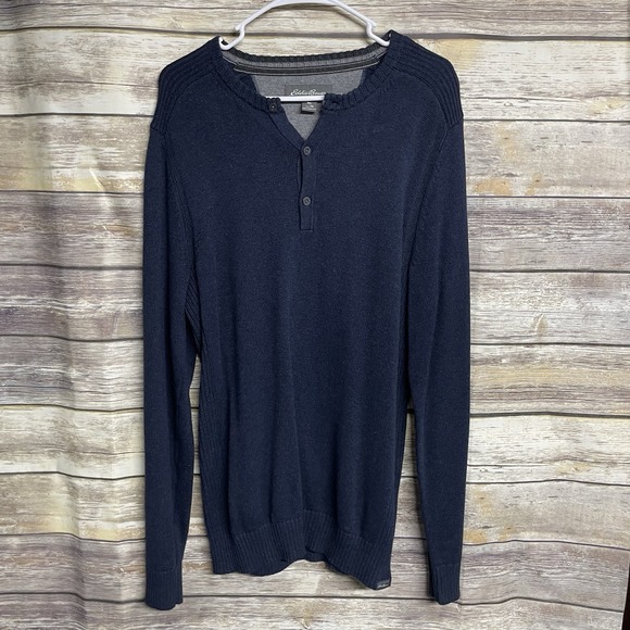 Eddie Bauer Henley Knit Long Sleeve Sweater Shirt Mens TM Medium Tall Blue - Picture 1 of 8
